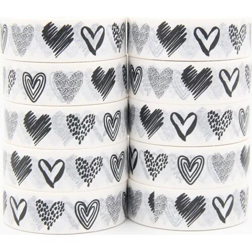 High quality 10pcs/lot Black and White Heart Washi Tape DIY Decor Scrapbooking Planner Adhesive Masking Tape School Supply
