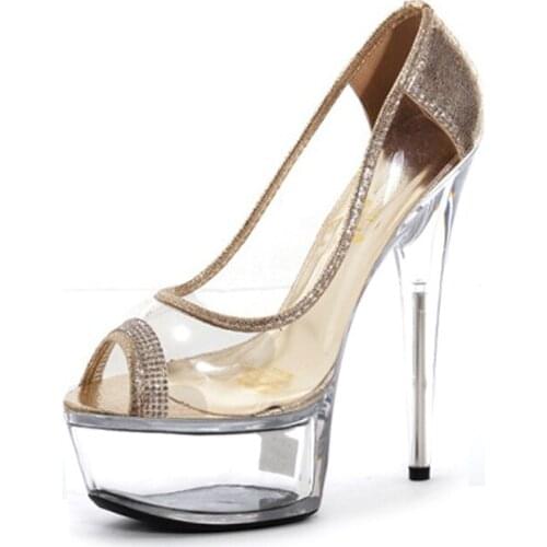 Summer Sandals Silver/Gold Womens Pumps Peep Toe Transparent High Heels Wedding Shoes Sexy Crystal Shoes