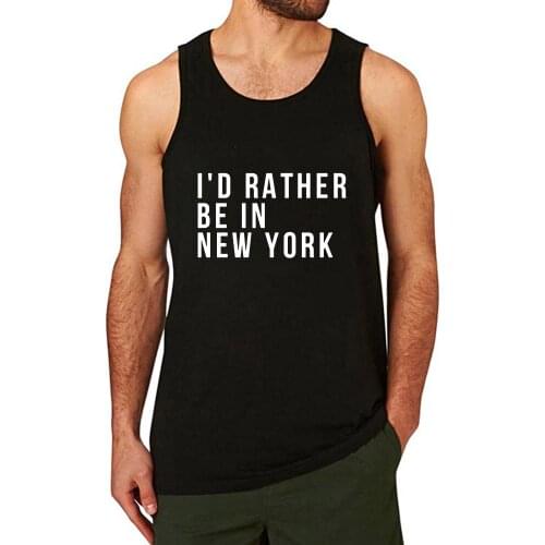 Lyprerazy Mens I'd rather be in New York Workout Gym Funny Printed Tank Top