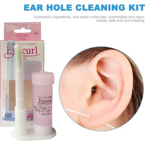 5ml Ear Hole Cleaning Kit Cleaning Solution With 60pcs Line Pierced Clean Care Liquid Tools Safe Descaling Earring Hole Cleaner