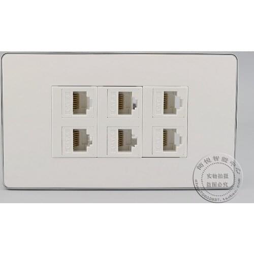 120MM Wall Socket Plate 6 Ports LAN Network Cat6 RJ45 Faceplate Outlet Home Adapter