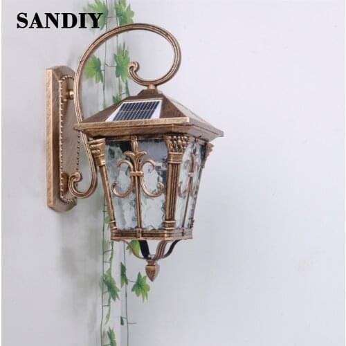 SANDIY Solar Retro Wall Lamp Outdoor Waterproof IP65 Led Landscape Solar Lighting for House Doorway Villa Garden Porch Light