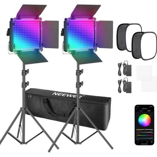 Neewer 2 Packs 660 RGB Led Light with APP Control, Photography Video Lighting Kit with Stands, Softbox, Dimmable 660 SMD LEDs
