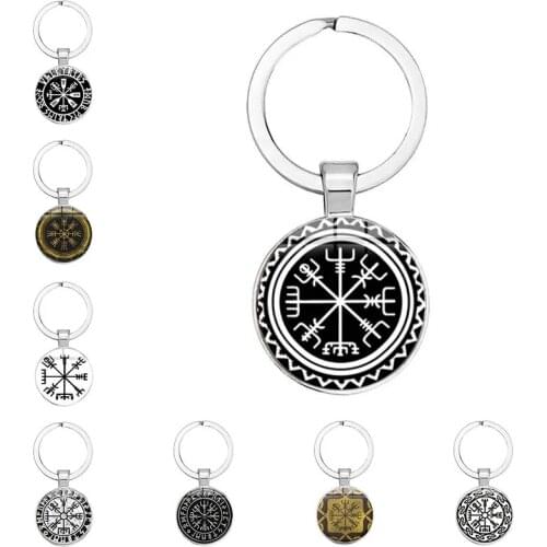 2021 Xi'an New Viking Compass Keychain Ancient Trinity Nordic Rune Odin Symbol Art Pattern Time Gemstone Keyring Men’s Jewelry
