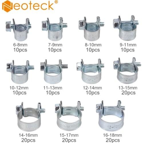 Neoteck 150 Pcs 6-18mm Zinc Plated steel Hose Clip Mini Fuel Line Clamp Diesel Petrol Pipe Clamps hose clamps