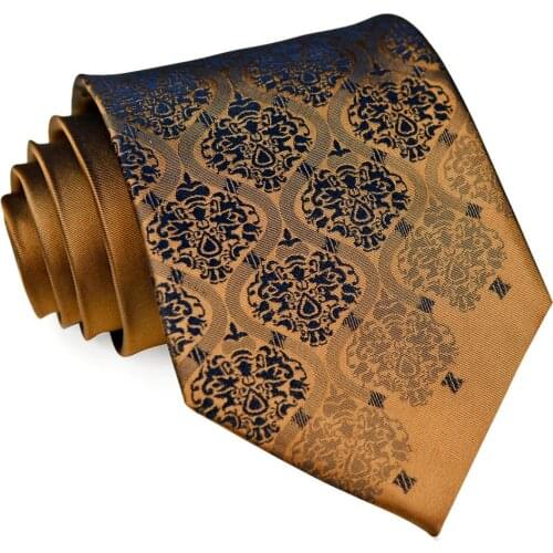 Solid Floral Brown Bronzed Navy Blue Gold Mens Ties Sets Neckties Handkerchief 100% Silk Jacquard Woven Free Shipping Wholesale