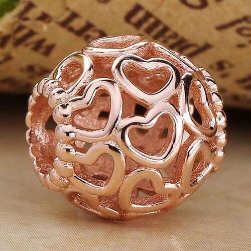 Original Rose Openwork Open You Heart Beads Fit 925 Sterling Silver Bead Charm Bracelet Bangle DIY Jewelry