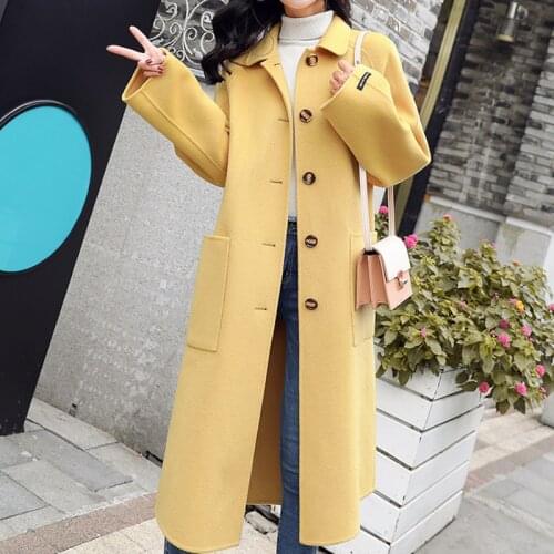 Autumn Winter Woolen Coat Womens Mid-length Waist Lapel Woolen Coat Korean Style Large Size Loose and Thick Women Coats