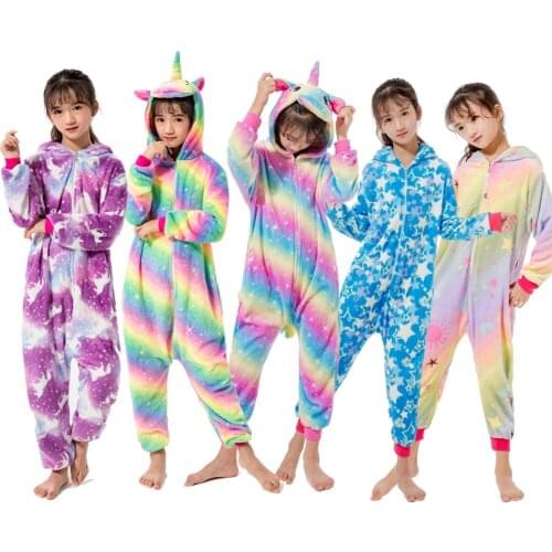Kigurumi Flannel Pijamas Children Unicorn Rainbow Kigurumi Pajamas Boys Kigurumi Animal Cartoon Pijama Pijama Christmas Girl
