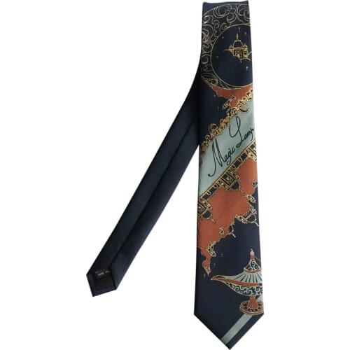 Gift magic lamp navy Embroidery Hand cut Premium party tie Creative neck tie width :7cm DX