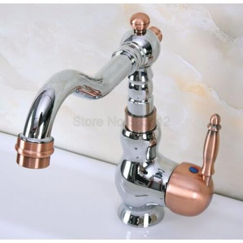 Polished Chrome Swivel Spout Bathroom Faucet Deck Mount Single Handle Cold and Hot Water Taps Basin / Sink Faucets tnf914
