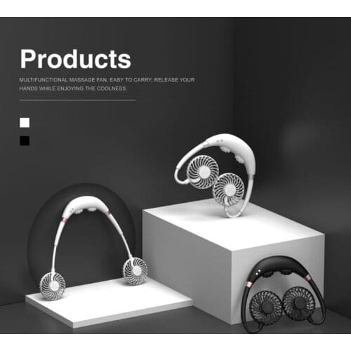 Portable Hanging Neck Fan Foldable USB Charging Sports Mini Fan with Massage Function Colorful Light Silent Air Cooler