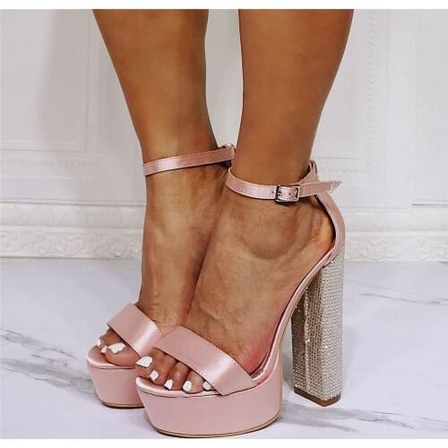 Real Photos Crystal High Heels Sandals Platform Gladiator Rhinestone Summer Dress Banquet Ladies Sexy Pumps Plus Size 13 15