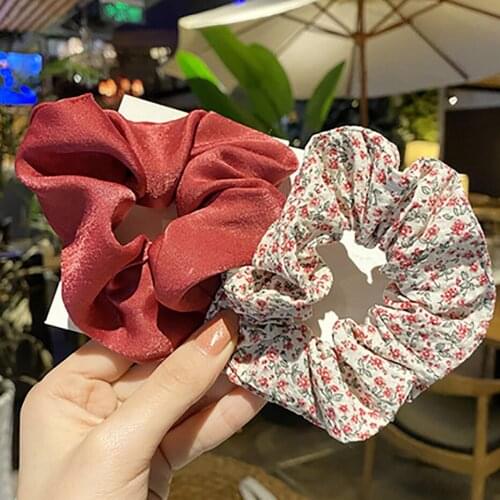 2pcs Women Floral Bow Scrunchies Vintage Wild Hair Ring Elastic Rubber Band Girls Fashion Ponytail Barrettes Hair Accessories