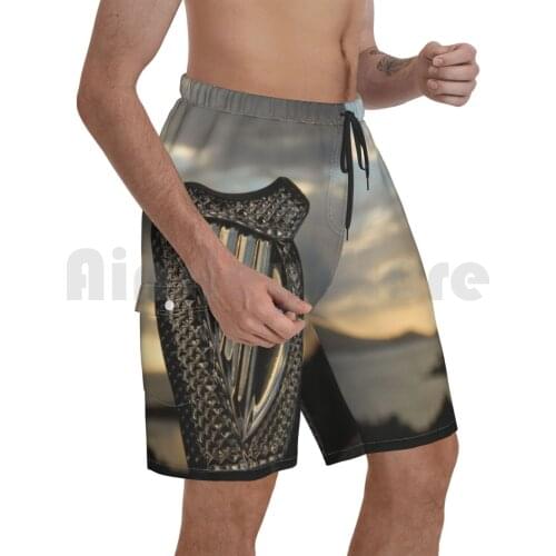 Crystal Harp At Sea Beach Shorts Men Beach Pants Swim Trunks Music Musician Harp Scenic Lever Harp Landscape Glass