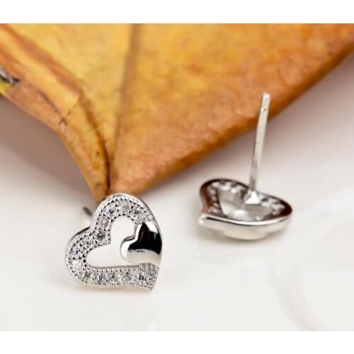 YAFEINI 925 Sterling Silver Stud Earring Beauty Charming Cute Heart Crystal Stud Earrings Fashion Jewelry Fine Gift For Women