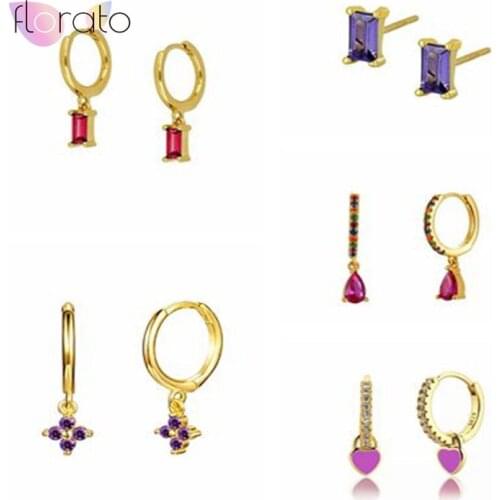 Real 925 Sterling Silver Hoop Earrings for Women Round Earings Minimalist Colorful Zircon Silver Jewelry pendientes gift 2020 A