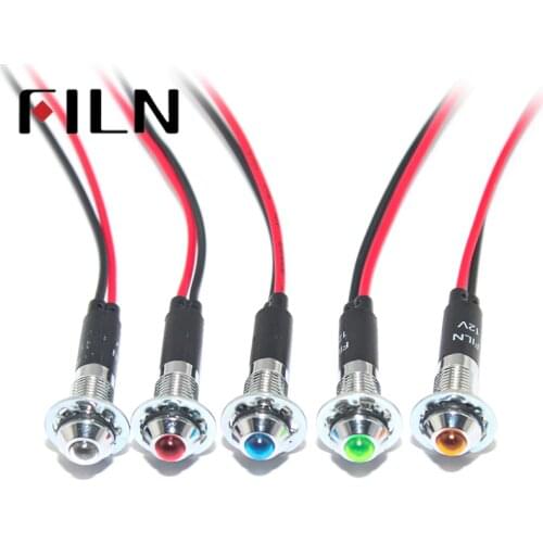 FILN FL1M-8SW-1 8mm red yellow blue green white 12v 110v 24v 220v led metal signal lamp with 20cm cable