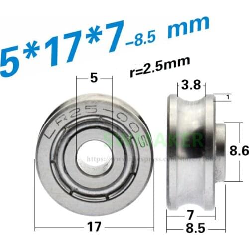 SWMAKER 10pcs 5*17*7mm grooved bearing pulley, U slot, 5mm diameter track roller pulley, LR25 non-standard grooved guide wheel