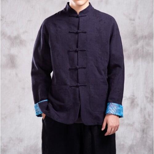 Traditional Chinese Jackets Mens Embroidered Tang Suit Men Cotton Linen Kung Fu Tai Chi Master Clothing Costume Male CN-014