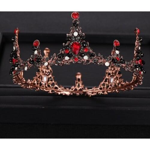 Vintage Round Red Black Crystal Queen Crown for Wedding tiara Headband Hair Accessories Bridal Diadem tiara Hair Jewelry
