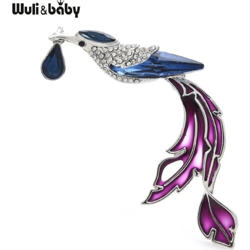 Wuli&baby Crystal Phoenix Bird Brooches Women Unisex 2-color Long Tail Bird Party Office Brooch Pins Gifts