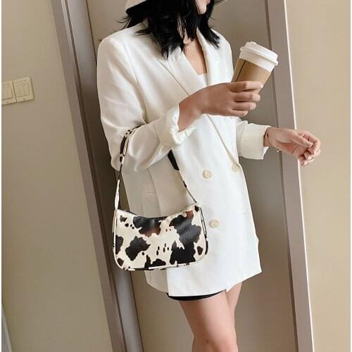Fashion Cow Dot Printed Handbag PU Leather Portable Women Small Casual Underarm Shoulder Bags Female Street Travel Totes