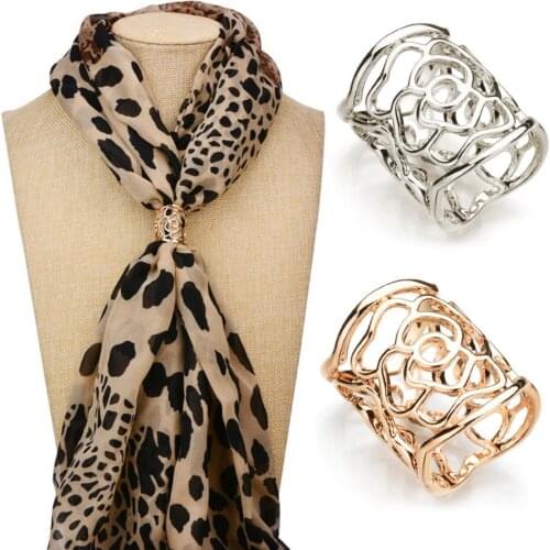 Women Openwork Carved Rose Pattern Silk Shawl Buckle Ring Clip Scarves Buckle Scarf Ring Buckle Shawl Clip Scarf Jewelry Gift