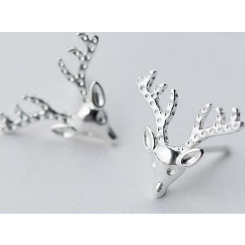 MloveAcc 100% 925 Sterling Silver Cute Deer Elk Antlers Stud Earrings for Women Christmas Gift Earrings Fashion Jewelry oorbelle