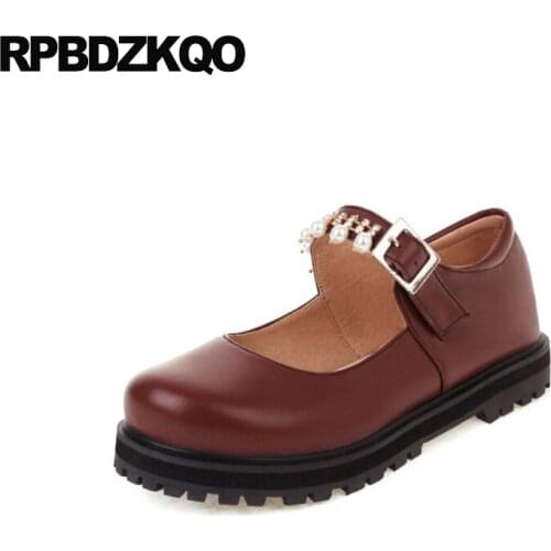 Wedding 11 White 5 Size 42 Crystal Wide Fit Shoes Ladies Large Diamond 10 Chain Brown Bride Mary Jane Pearl Flats Chic Women