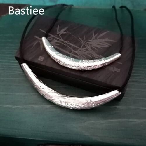 Bastiee Hmong Handmade 999 Sterling Silver Pendant For Women Luxury Jewelry Ox Horn Pendants Ethnic Chinese Hanfu Necklack
