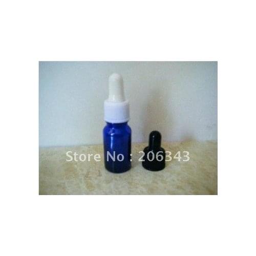 10ml blue essential oil bottle with white plastic cap ,silicon/glass dropper for cosmetic packaging