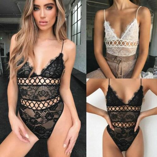 2020 Hot Erotic Lingerie Women Bodysuit Sexy Sleeveless Tank Jumpsuit Hollow Out V-Deep Clothes Fashion Solid Body suit