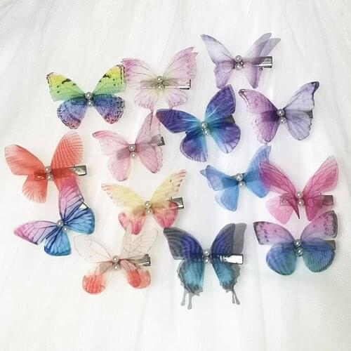 5cm Double Layers Tulle Butterfly Hair Clip For Women Wedding Headdress Girls Hairpin Gauze Butterfly Hair Accessories Ornaments