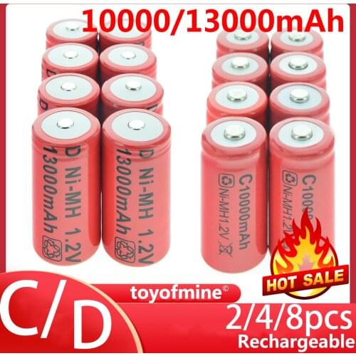 1-8pcs C size 10000mAh + 1-8pcs D size 13000mAh Ni-MH 1.2V Red Color Rechargeable Battery cells