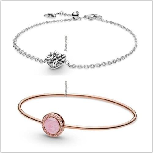 Authentic 925 Sterling Silver People Heart Family Tree Chain Bracelet Bangle Fit Bead Charm Diy Fashion Jewelry