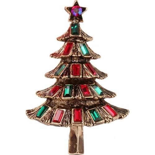 Retro Colorful Crystal Christmas Tree Brooch for Women Men Statement Shiny Silver Brooch Statement Fashion Jewelry