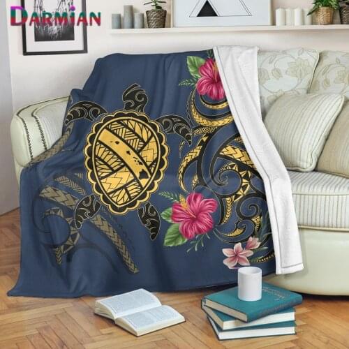 DARMIAN Hawaii Polynesian Sea Turtle Design Comfort Fleece Blanket Sofa Nap Warm Blanket Thin Quilt for Kids Adults Soft Bedding
