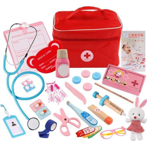 Wooden Pretend Play Doctor Educationa Toys for Children Medical Simulation Medicine Chest Set for Kids Interest Development