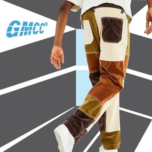 Mens Washed Stitched Jeans Fashion High Street Trousers Male Fashion Streetwear Loose Hip Hop Denim Full Length Pants