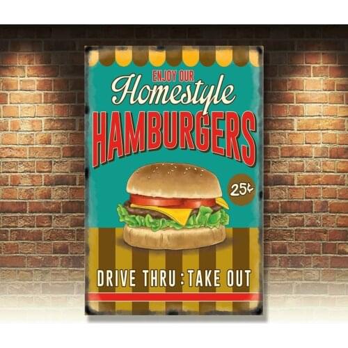 Hamburgers Drive Thru 50s Diner Kitchen Cafe Food Retro Medium Metal Steel Sign