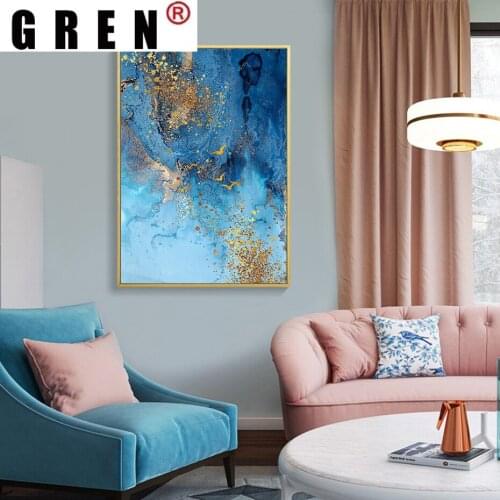 GREN Exquisite Blue Gold Spot Canvas Painting Posters And Prints Wall Art Pictures For Living Room Bedroom Office Corridor Decor