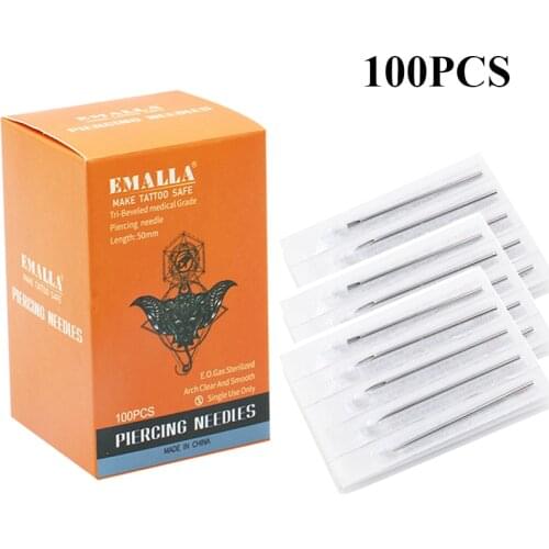 New 100PC 12/14/16/18/20G Disposable Sterile Body Piercing Needles Tattoo Piercing Needles For Navel Nipple Ear Nose Lip