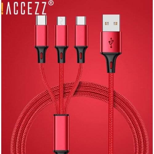 !ACCEZZ Micro USB Cable Type-C 8 pin 3 2 in 1 For iPhone 7 8 6 6S Plus X XS MAX XR Android For Xiaomi Cable Charger Cables 1.2m