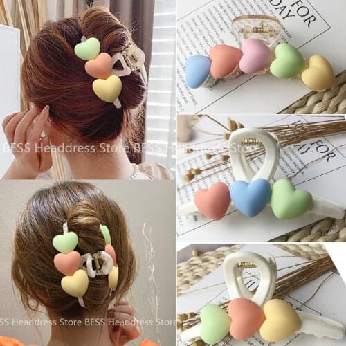 Korea Candy Color Love Heart Claw Clip Large Barrette Crab Hair Claws Bath Clip Ponytail Clip Women Girls Hair Accessories Gift