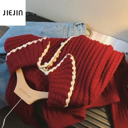 Red Cardigan Sweaters Knitted Kawaii Woman Winter Korean Cute Pearl Buttons Long Sleeve Beige Sweater Tops Aesthetic Sweater