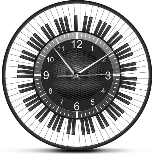 Circle Piano Keys with Speaker Wall Clock Silent Wall Watch Music Instruments Artwork Ideal for Music Studio Decor Pianist Gift