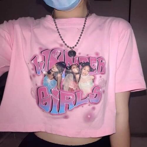 Kawaii summer women top chic cute Melanin black girl cartoon printed loose T-shirt ins Harajuku vintage O-collar fashion T-shirt