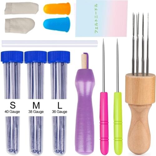 LMDZ 43 Pcs Felting Needles Tools Kit Fabric Materials Handcraft with Wood Handle Awl and Instruction for Needle Felting DIY