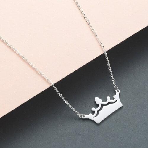 Trendy Stainless Steel Necklace Women Cartoon Crown Gold Silver Color Pendant Necklace Custom Engagement Jewelry Collar Gift